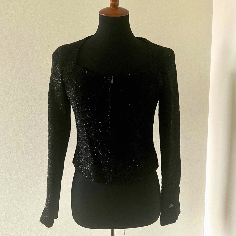 CHANEL Iridescent Tweed Black Zip Crop Jacket NEW - 38 / 2